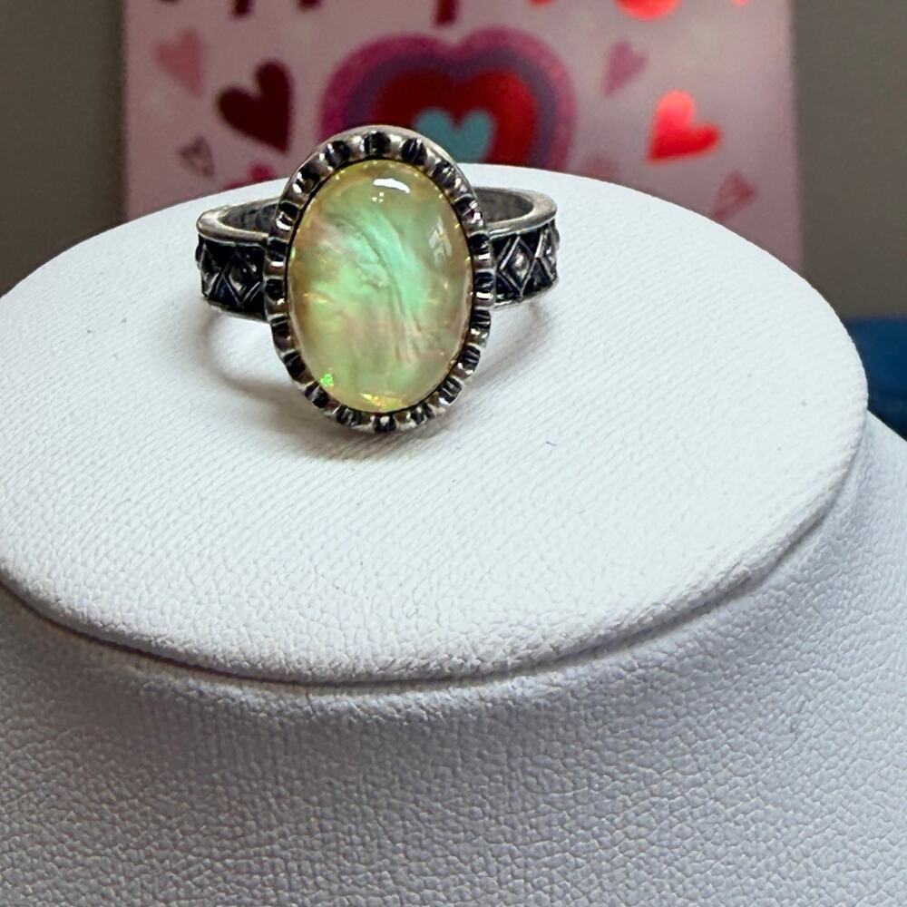 Oval Opal Ring with Silver Band size 7